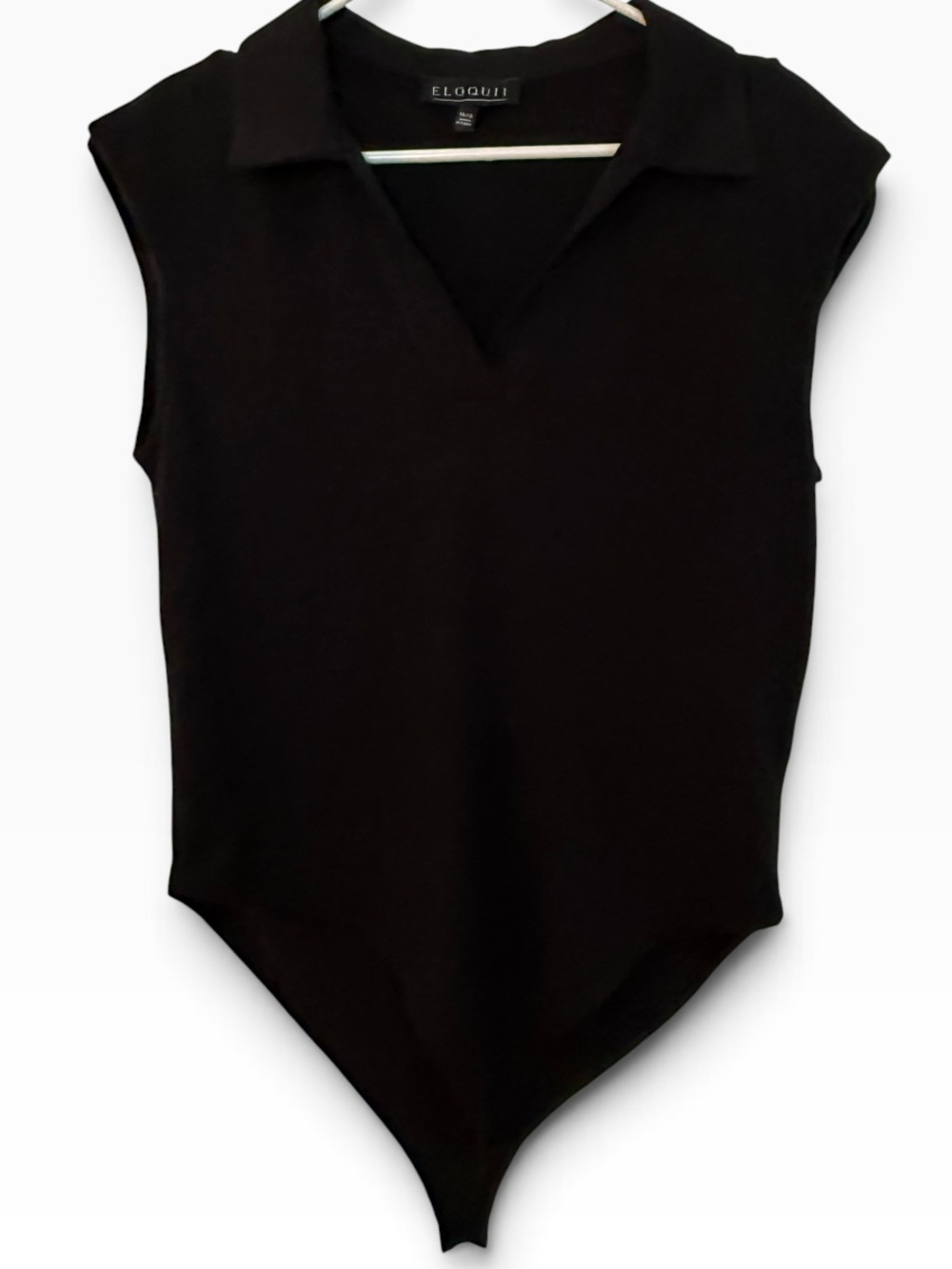 Eloquii Classic Black Sleeveless Collared Polo V-Neck Bodysuit Short Sleeves